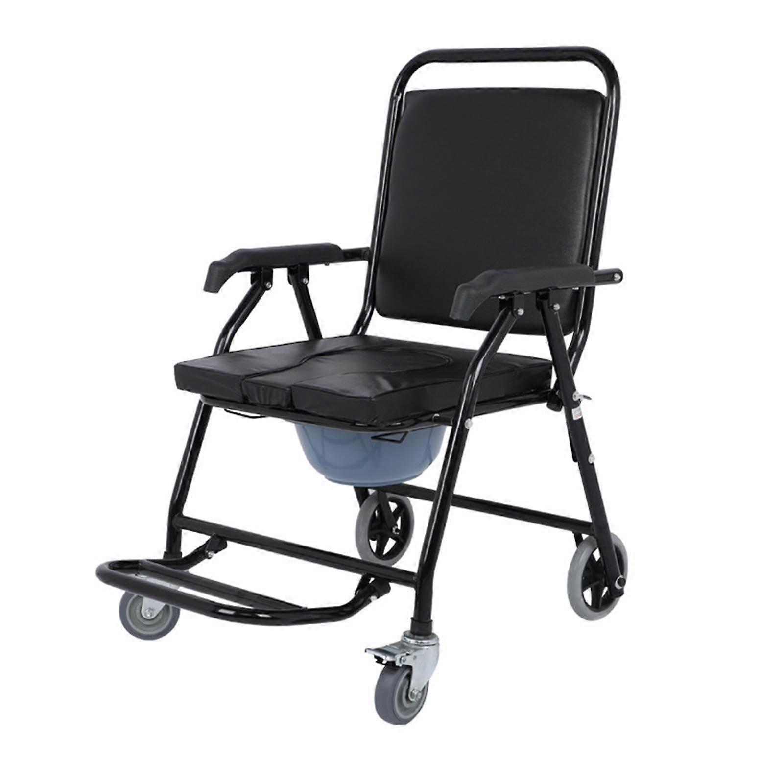 Shower Chair with Wheels for Elderly, Folding Bedside Commode with Armrests, Lightweight Frame