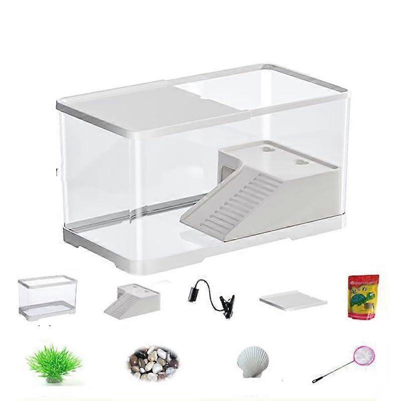 Turtle Tank with Basking Platform and Easy Drain System, 360° View for Small Pets MediumC