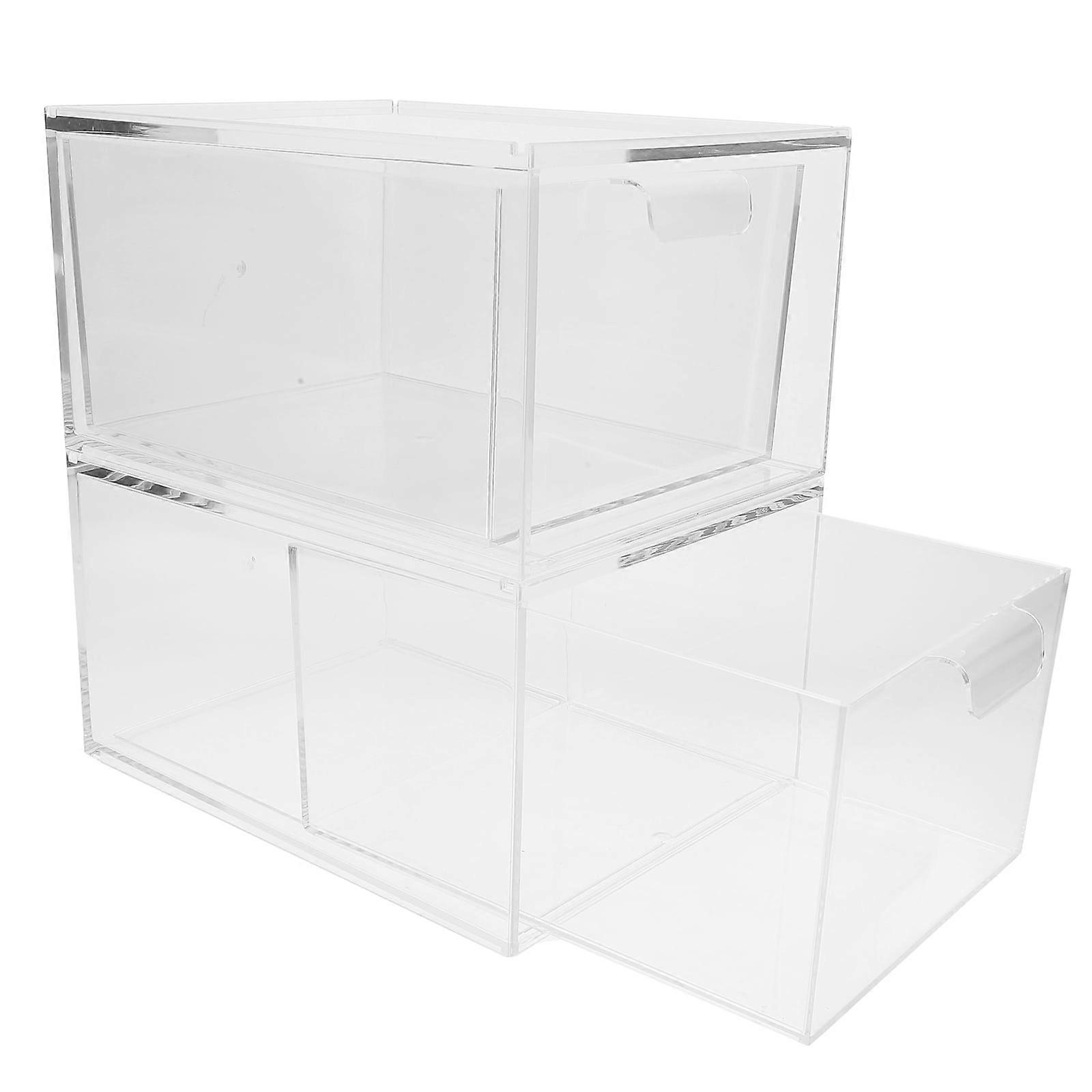 2Pcs Stackable Transparent Storage Container for Desktop Makeup and Jewelry