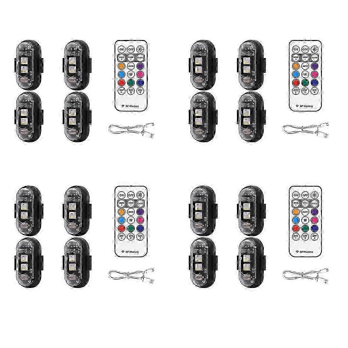 16PCS Emergency Warning LED Strobe Lights 8 Colors Remote Control USB Charging