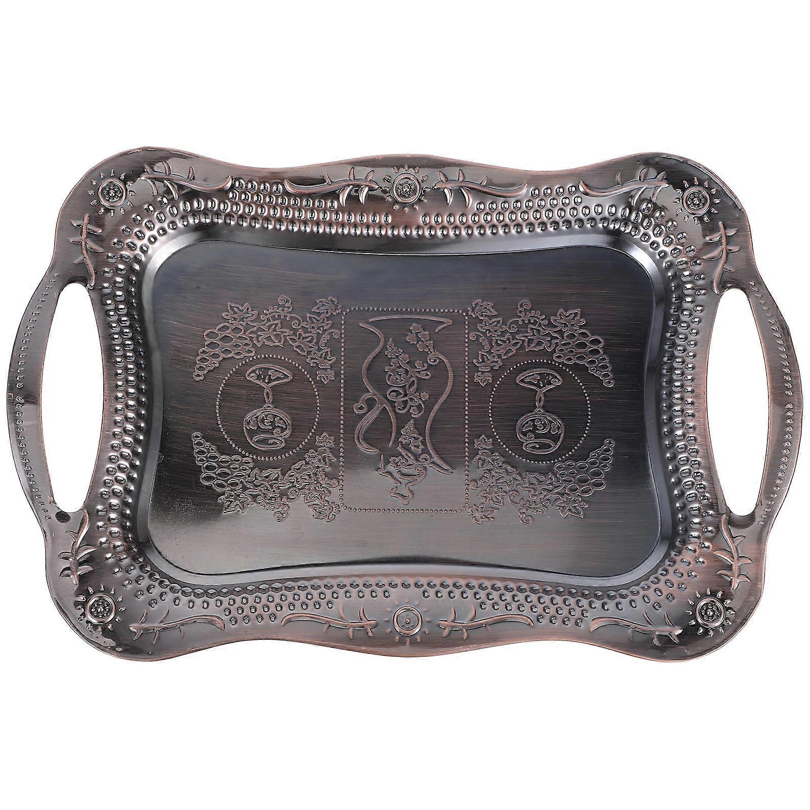 Brown Stainless Steel Serving Tray for Storage with Handles Rectangular Design
