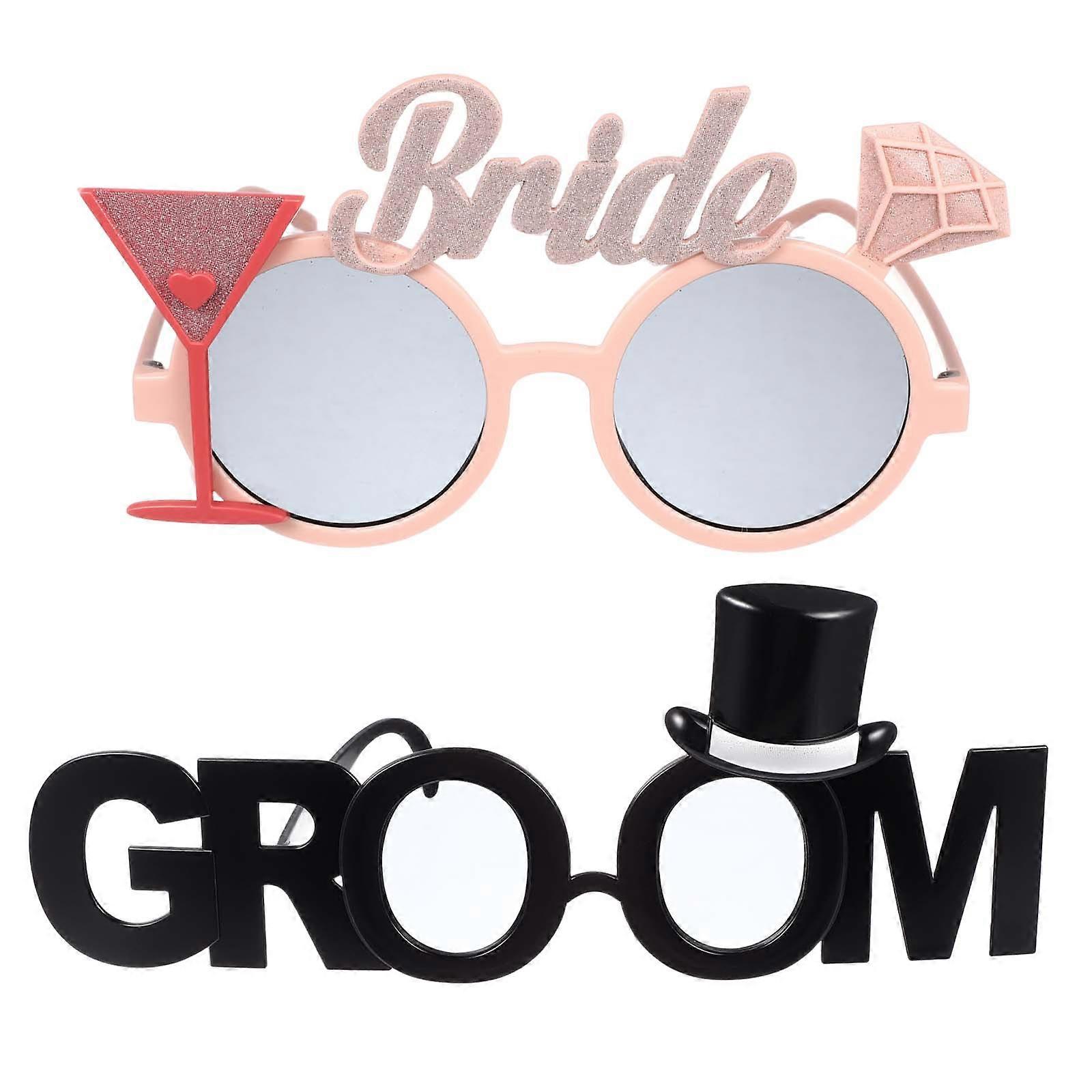 Groom Bride Eyeglasses for Decoration 2Pcs Plastic Assorted Props