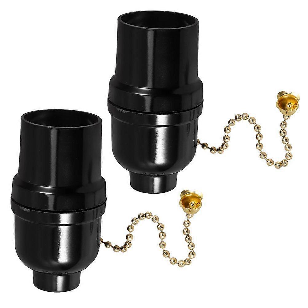 2pcs E27 Full Thread Bakelite Lamp Socket with Pull Chain Lamp Head Switch Ceiling Light Bulb Socket for Bedroom Living Room Study Compatible with E27
