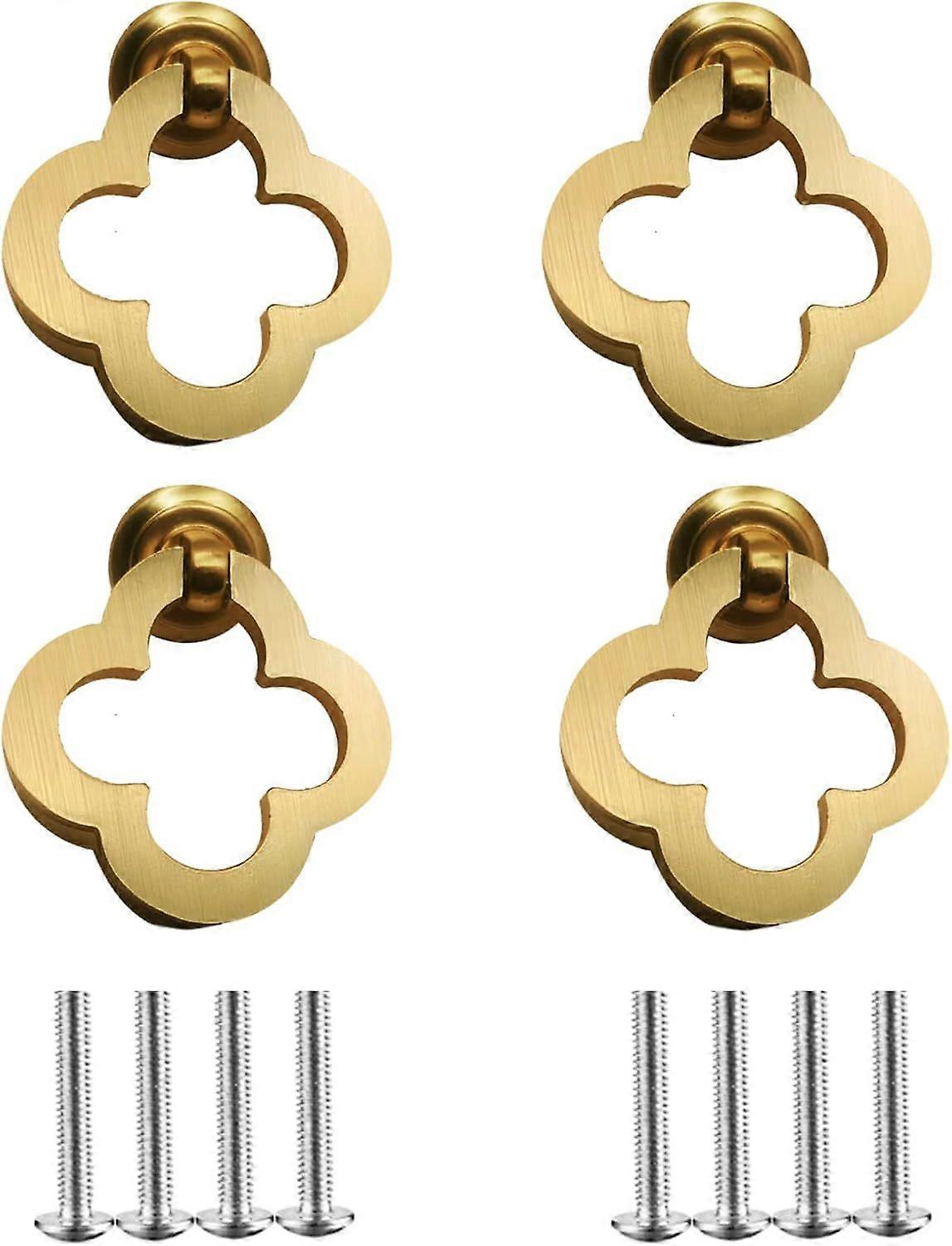 Set of 4 flower-shaped drawer knobs in solid gold brass alloy for kitchen cabinets