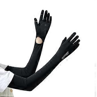 Dames UV-beschermende lange handschoenen met touchscreen-armbescherming, UPF 50+ zonbescherming voor autorijden en buitensporten, donkergrijs
