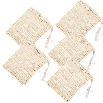 Exfoliating Mesh Soap Pouch Traveling Cotton Linen with Storage Function 5Pcs