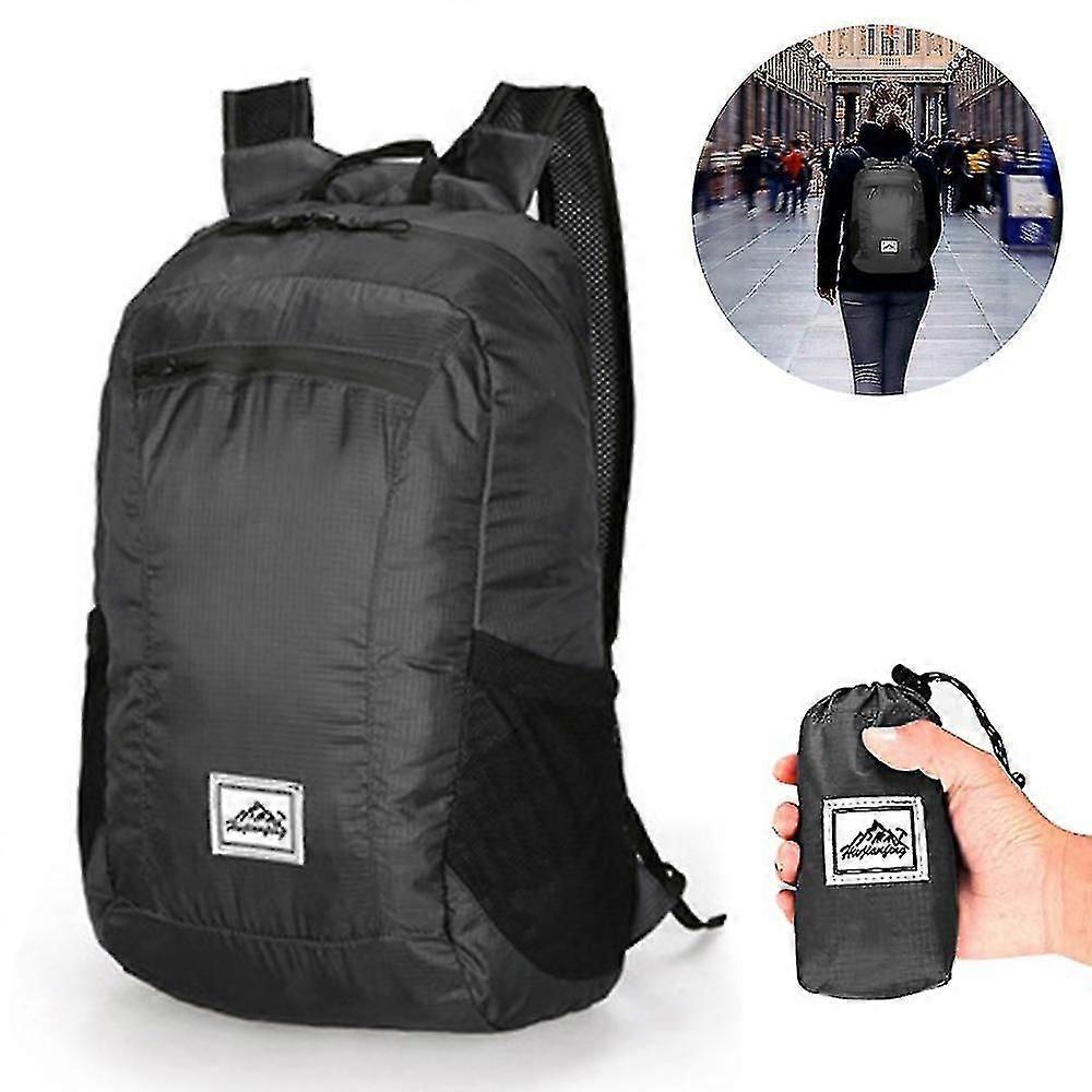 Foldable Backpack Lightweight Rucksack 20l, Water Resistant For Hiking, Black [MI]
