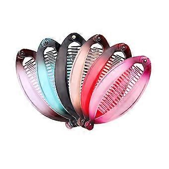 2 Pieces Random Color Clip Hair Comb Fishtail Hair Clip Comb And Round Banana Clip Flexible Ponytail Holder