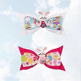 2 Pcs Easter Rabbit Design Kids Hair Clips for Girls, Cloth Material, Lightweight Party Hair Accessories