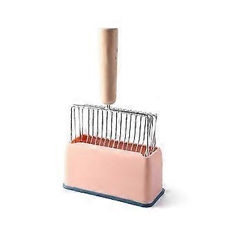 2Pcs Metal Cat Litter Scoop Set for Kittens, Pink, Fast Sifting, Ergonomic Wrist-Friendly Handle, Deep Shovel with Holder