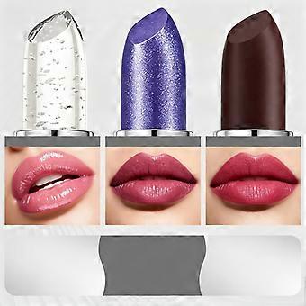 Long-Lasting Nourishing Glossy Color Changing Lipstick, Temperature Responsive Magic Lip Balm Non-Fading Waterproof Lip Gloss, 3 Tone Clear Blue Black