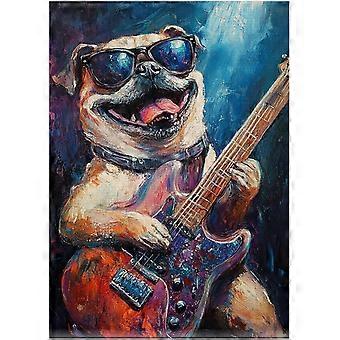 Pug Rock Star Jigsaw Puzzle - Musician Dog Playing Guitar on Stage - Decor Puzzles for Music Enthusiasts SQZ653