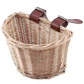 Children's Vintage Rattan Bicycle Baskets Bike Scooter Basket Kids Bicycle Front Basket,XS(Wood Col