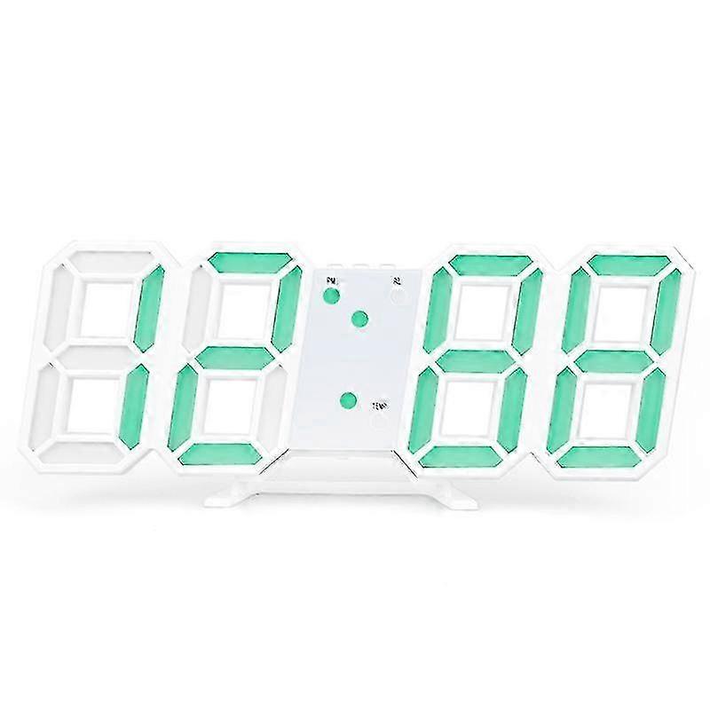 Large digital 3D LED wall/desktop alarm clock with snooze function, 12/24-hour automatic brightness adjustment, USB interface, green.