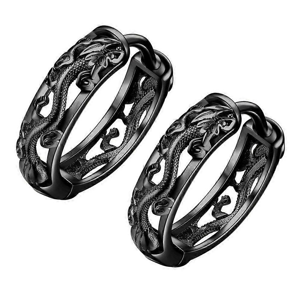 Small Dragon Earrings Loop Earrings for Men Dangle Loop 2Pairs Black