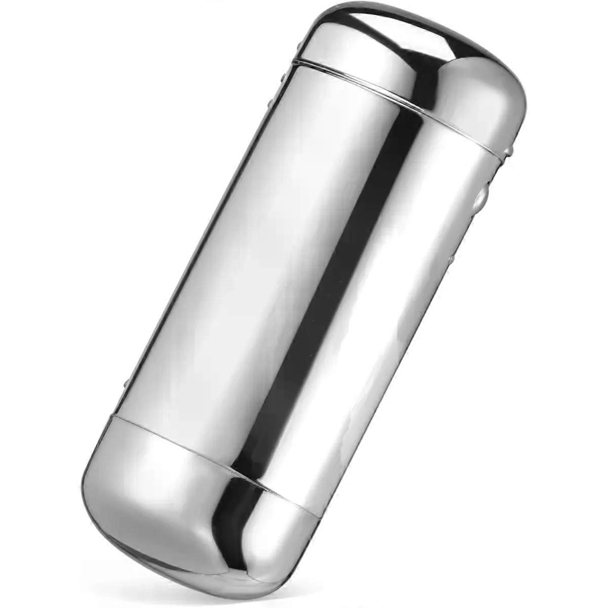 Silver Metal Eyeglass Case Slim Flat Cylindrical Hard Case