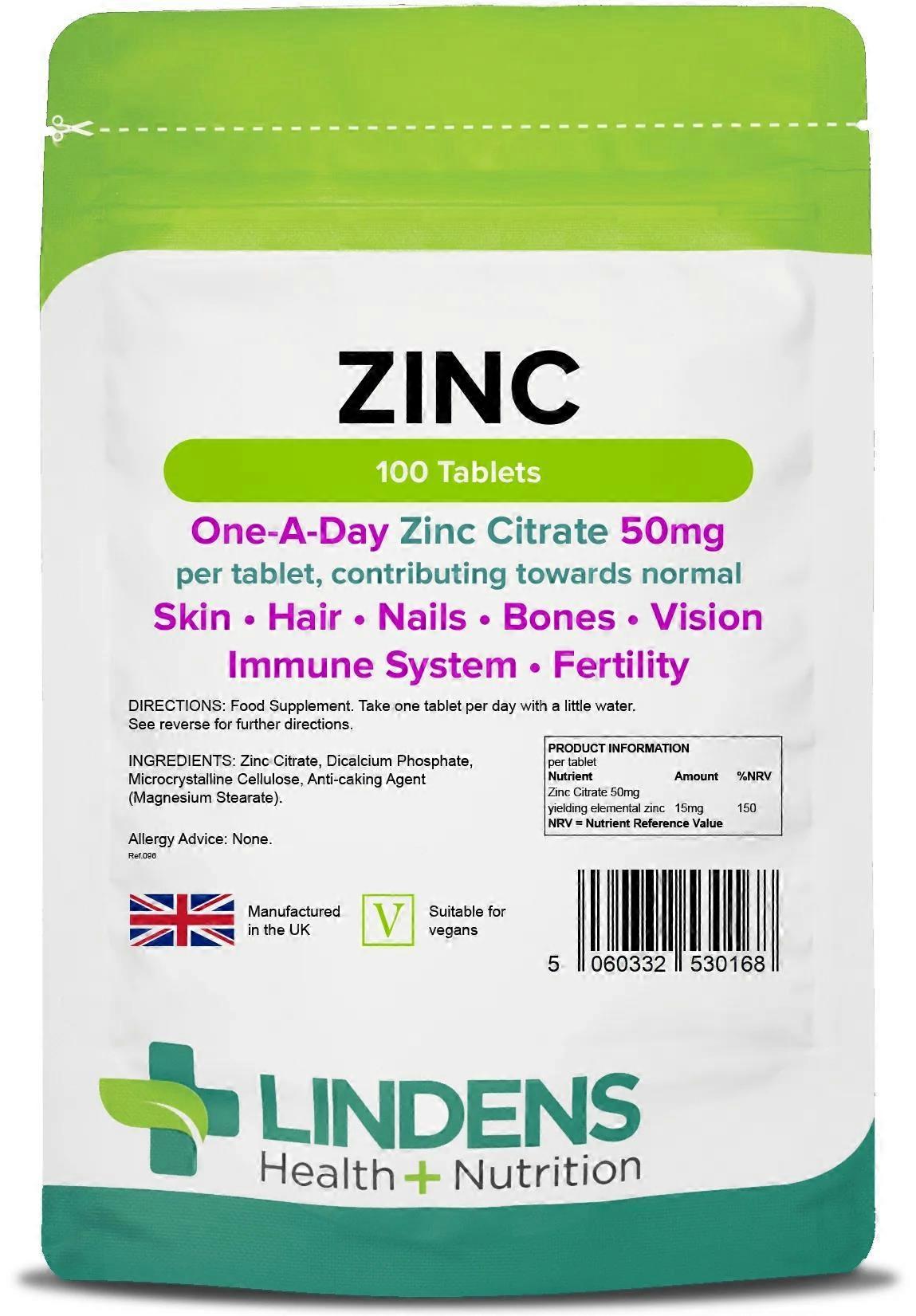 Lindens Zinc Citrate 50mg - 100 Tablets