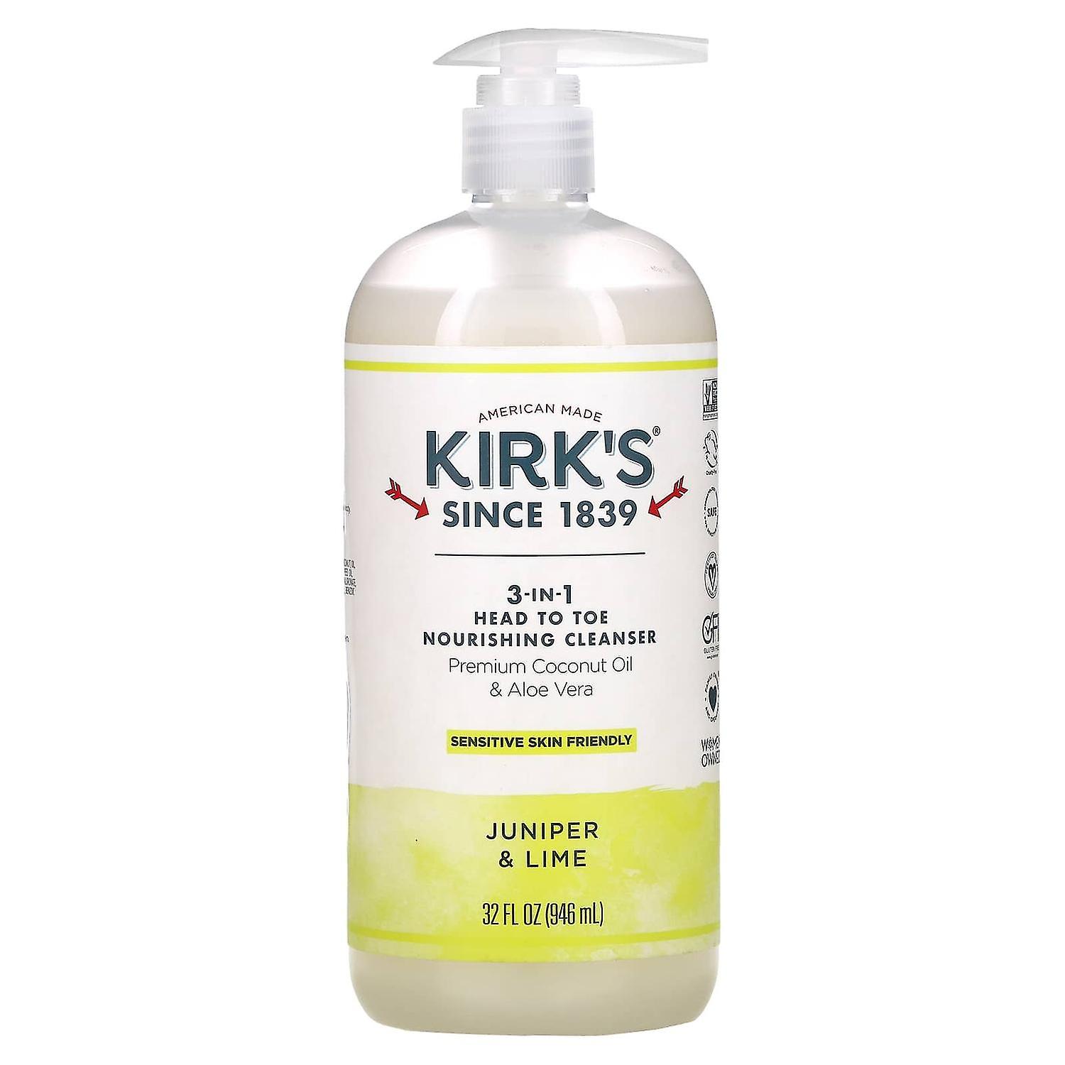 Kirks, 3-in-1 Head to Toe Nourishing Cleanser, Juniper & Lime, 32 fl oz (946 ml)