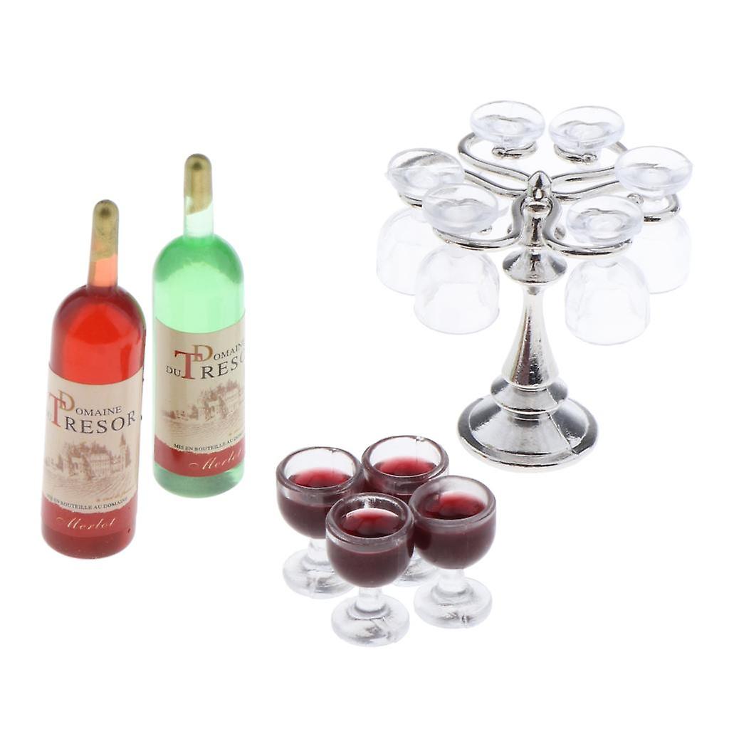 13pcs 1:12 Scale Dollhouse Mini Goblet Rack Miniatures Room Decor Silver