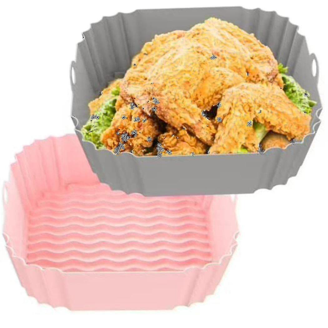 2-pack Square Silicone Liners 8 Inch For 4 To 7 Qt Reusable Pot Inserts (grey+pink)