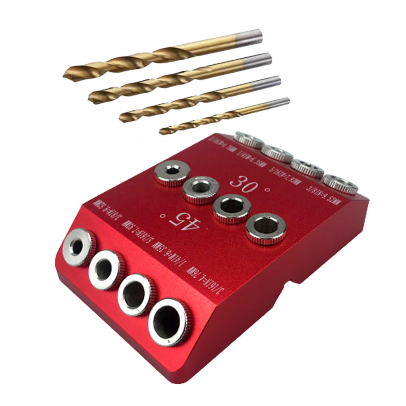 Drill Hole Guide Jig Hole Doweling Jig Pocket Screw Jig Locator Drilling Kit Red with Drill Bit