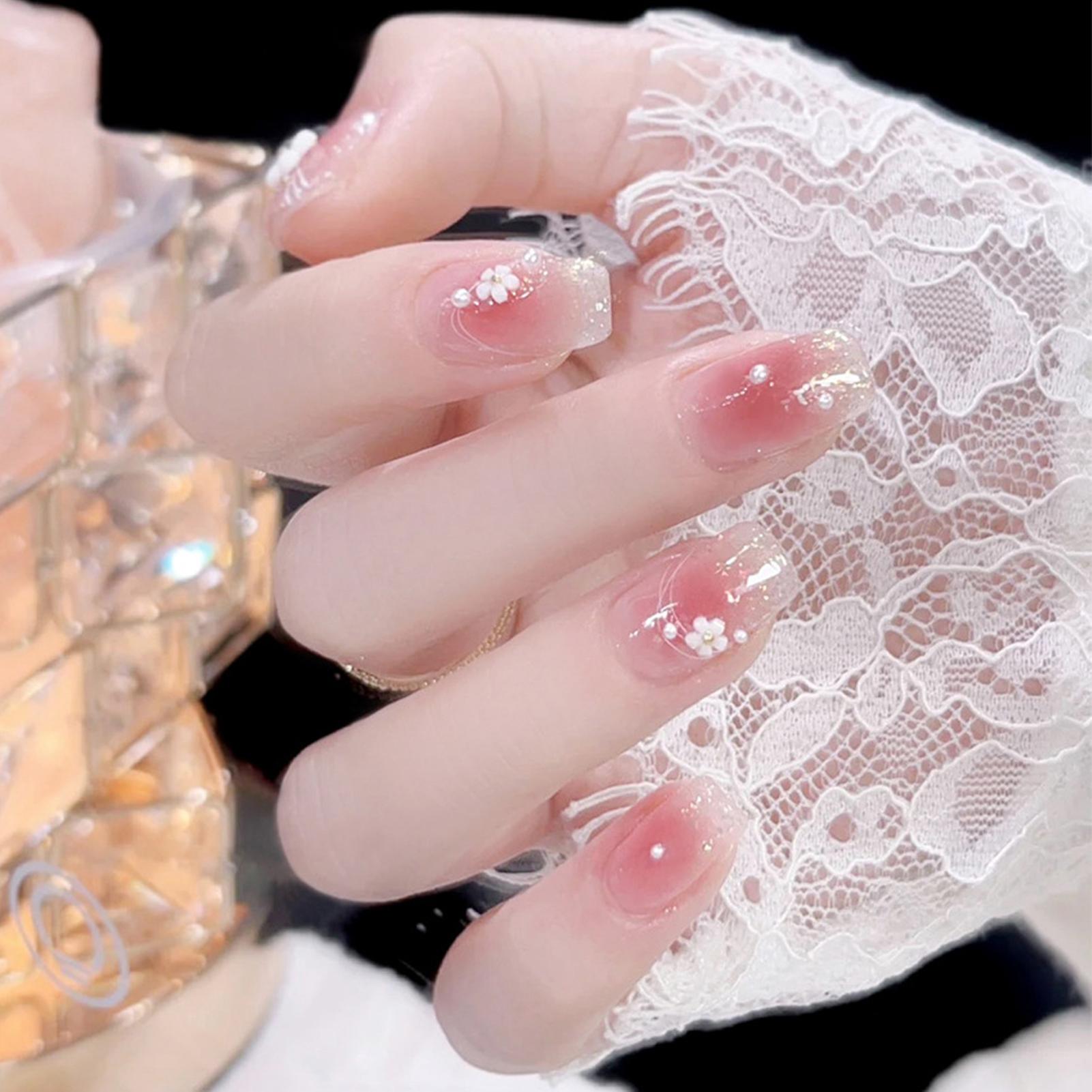 Pink Translucent Medium False Nails No Irritating Smell Higher Gloss Nails