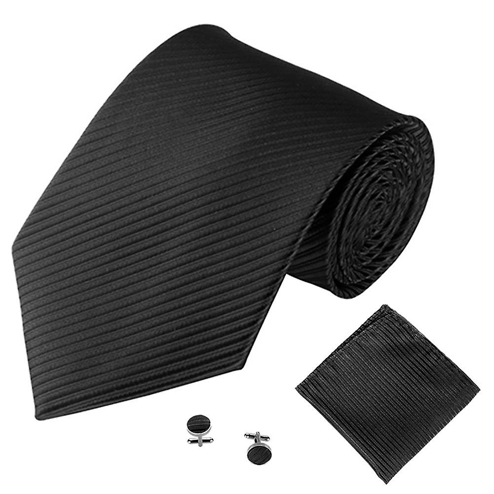 Merryso Μονόχρωμο Stripe Jacquard Business Men Γραβάτα Μαντήλι Μανικετόκουμπα Σύνδεσμοι Σετ