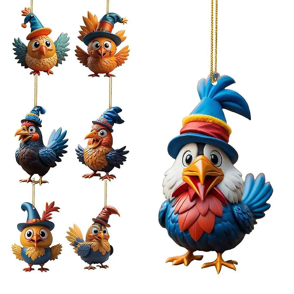 Chicken Holiday Decoration Acrylic Chicken Ornament Reusable Cartoon Christmas Rooster Hang Christmas Tree Decoration For Key