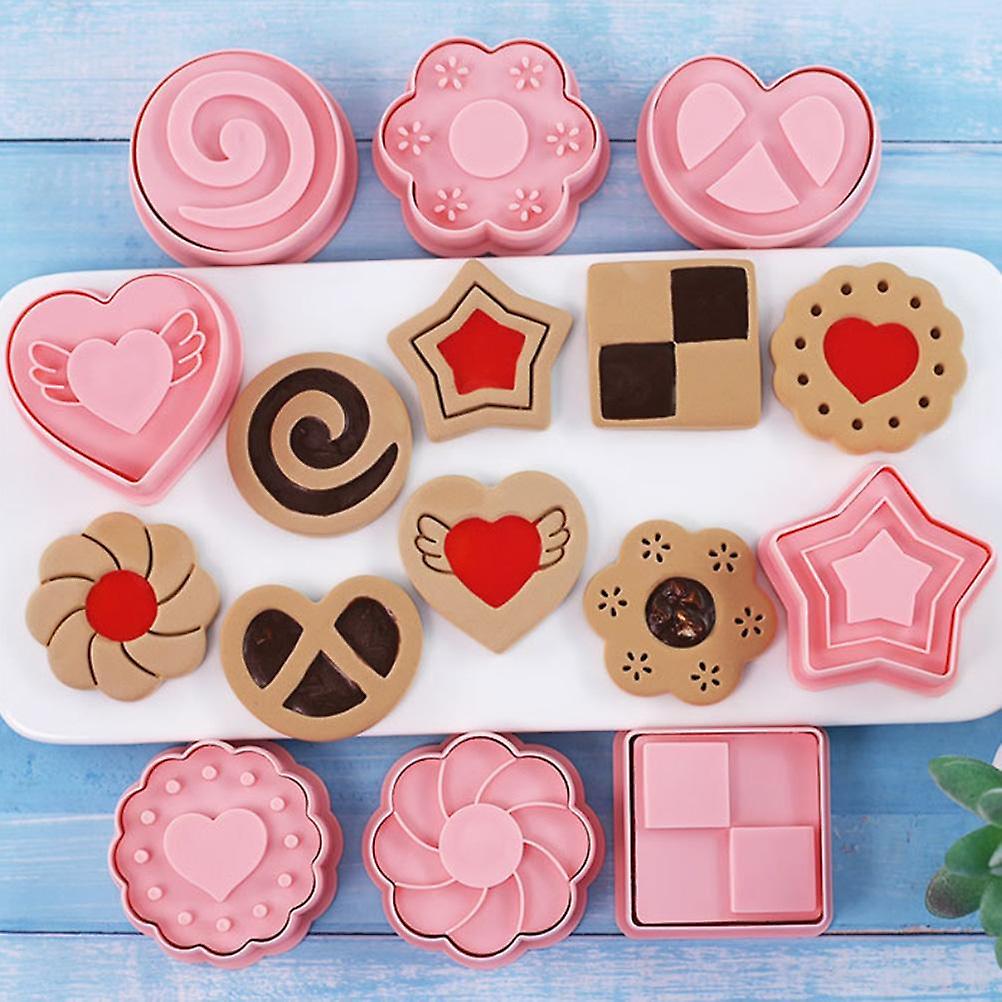 8Pcs 3D Pink Dinosaur Biscuit Cutters Hand Press Baking Mould Set