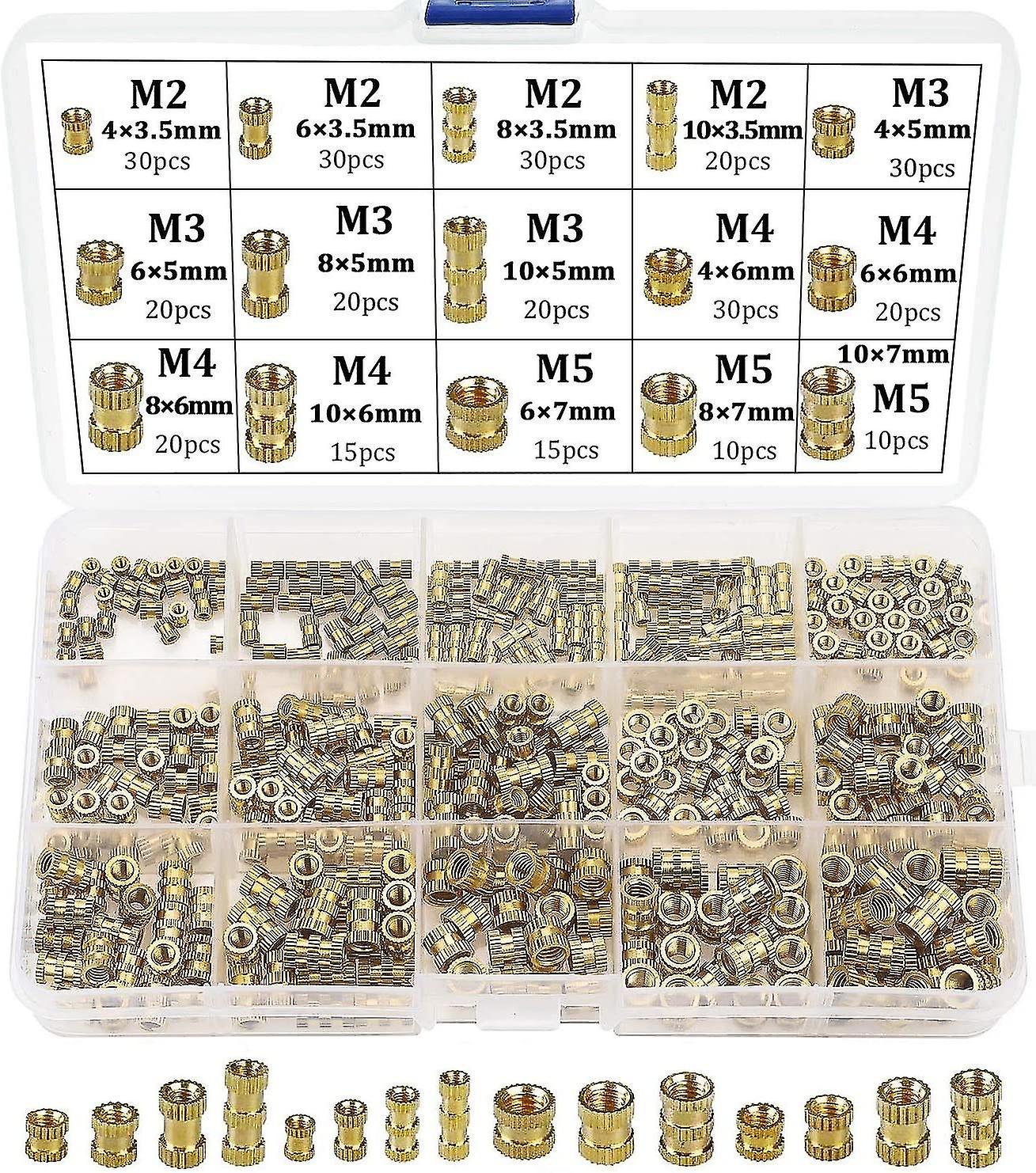 Inserto filettato femmina M2 M3 M4 M5 in ottone per stampa 3D, 330 pezzi