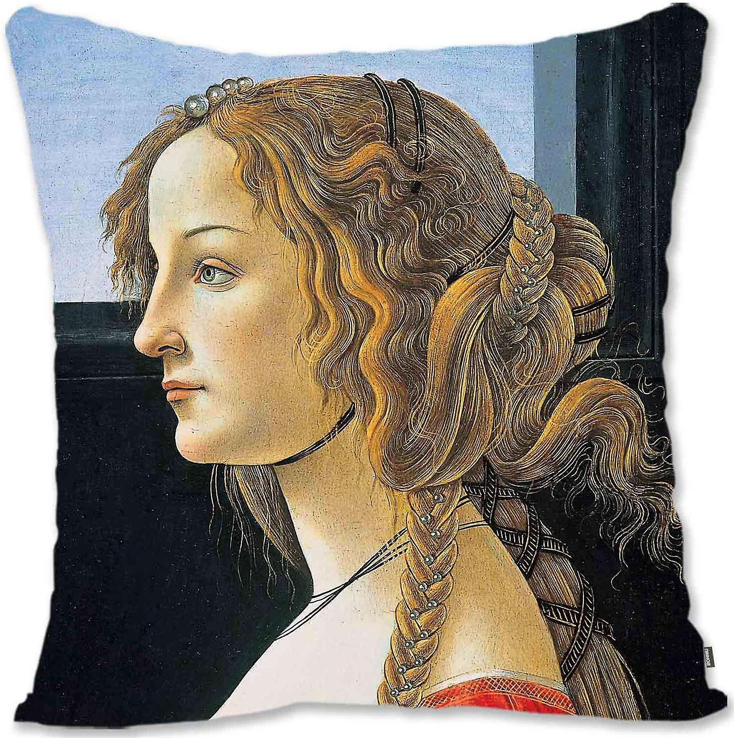 Decorative Toss Pillow Case Cover Protector Renaissance Portrait Art - Botticelli - Young Woman Probably Simonetta SB -[A6234]