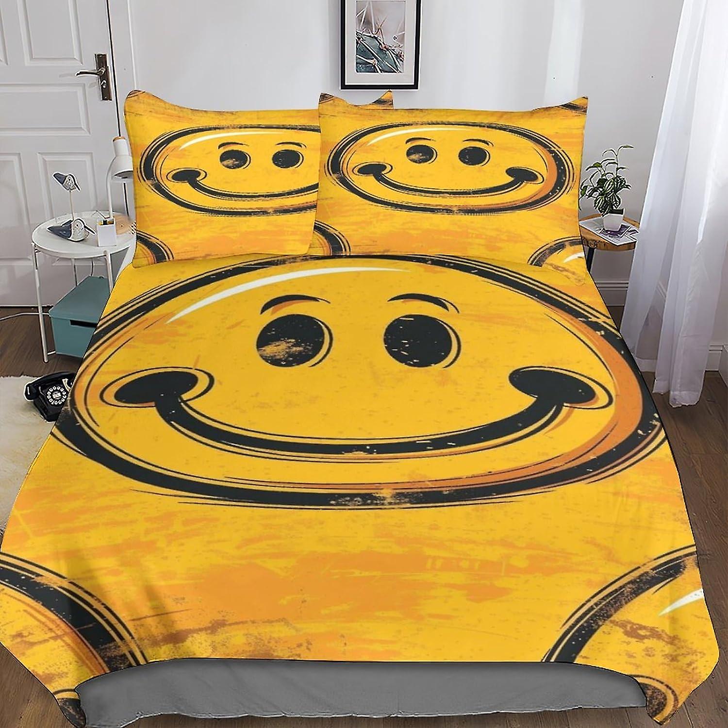 DSJackson ابتسامة شكل خربش 3D طباعة لحاف غطاء 3 قطعة الكرتون لحاف غطاء الفراش مجموعة مع ستوكات مع إغلاق سحاب مخفي مع أكياس وسائد 