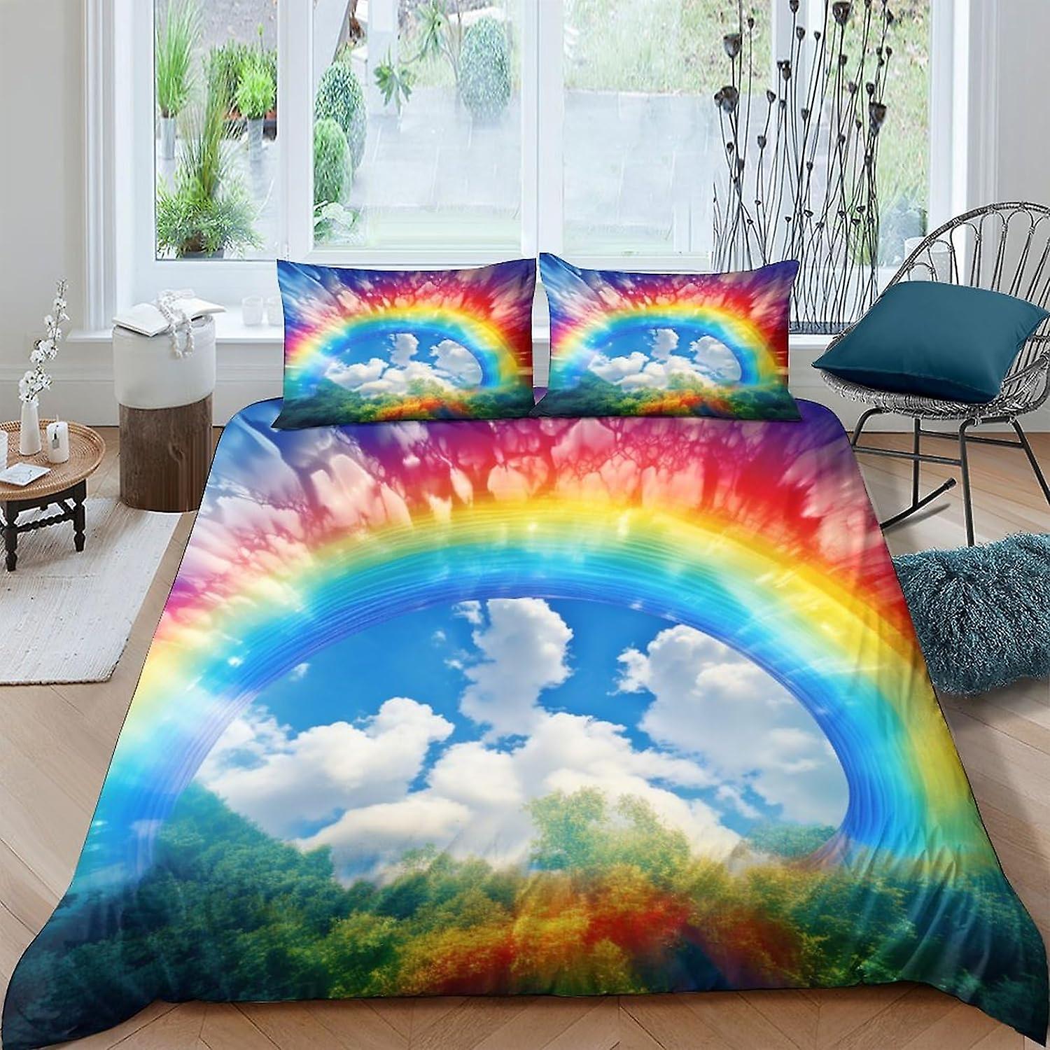 VCLUST Rainbow Påslakan Set - 3D, Konstnärligt Landskap Quilt Cover, Täcke Sängkläder för barn pojkar och flickor 3 Piece Set med dragkedja Clos