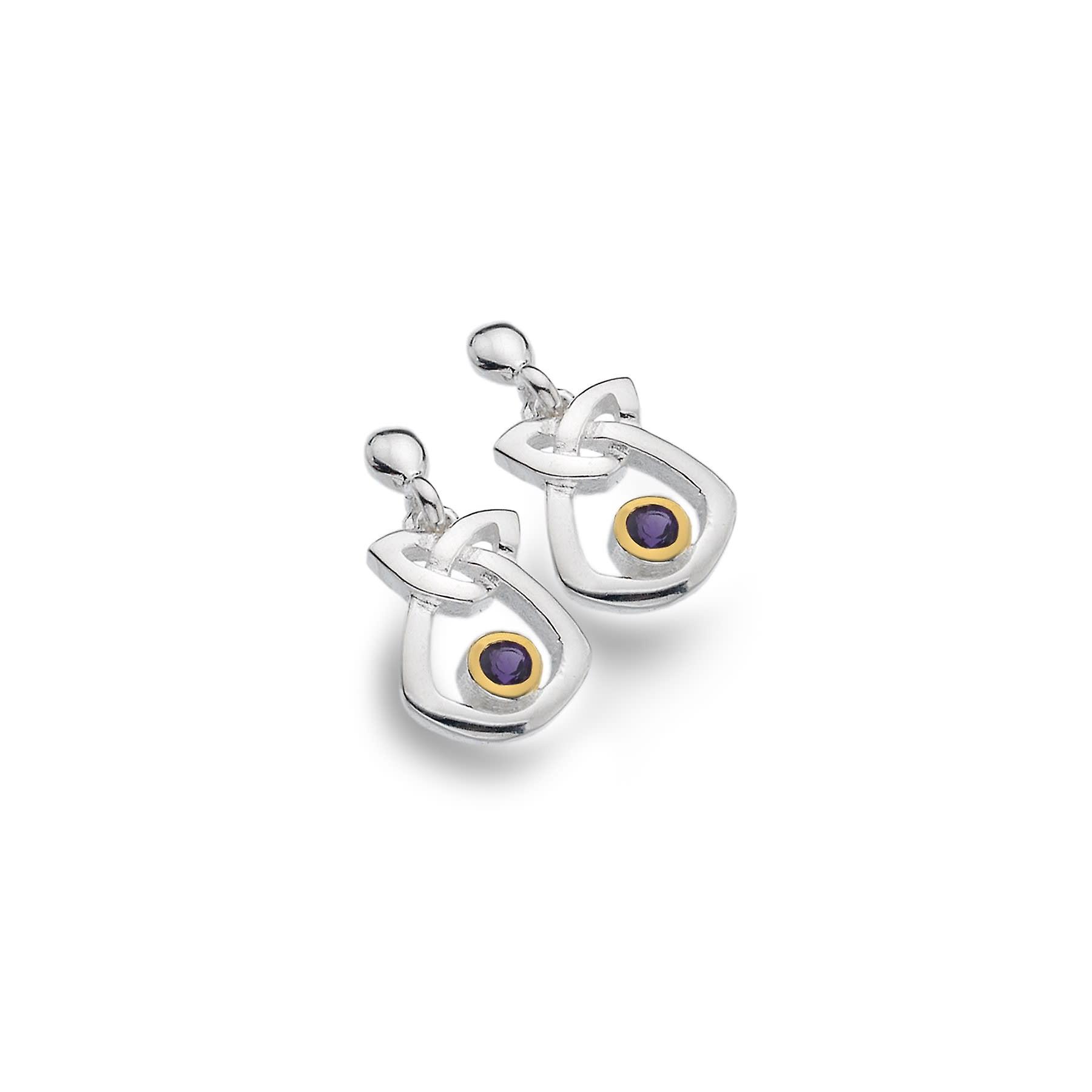 纯银耳环 - 凯尔特三位一体结 + Amythest + 镀金 Simple