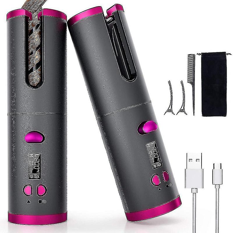 Cordless Auto Hair Curler, Automatic Curling Iron With Lcd Display Adjustable Temperature & Timer, P