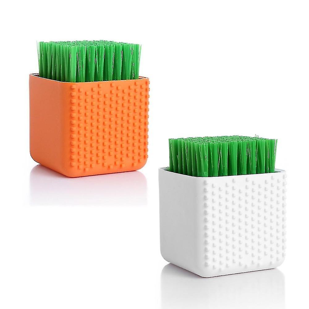 2 Pack Multifunctional Silicone Soft Bristle Cleaning Scrub Brush,Orange white