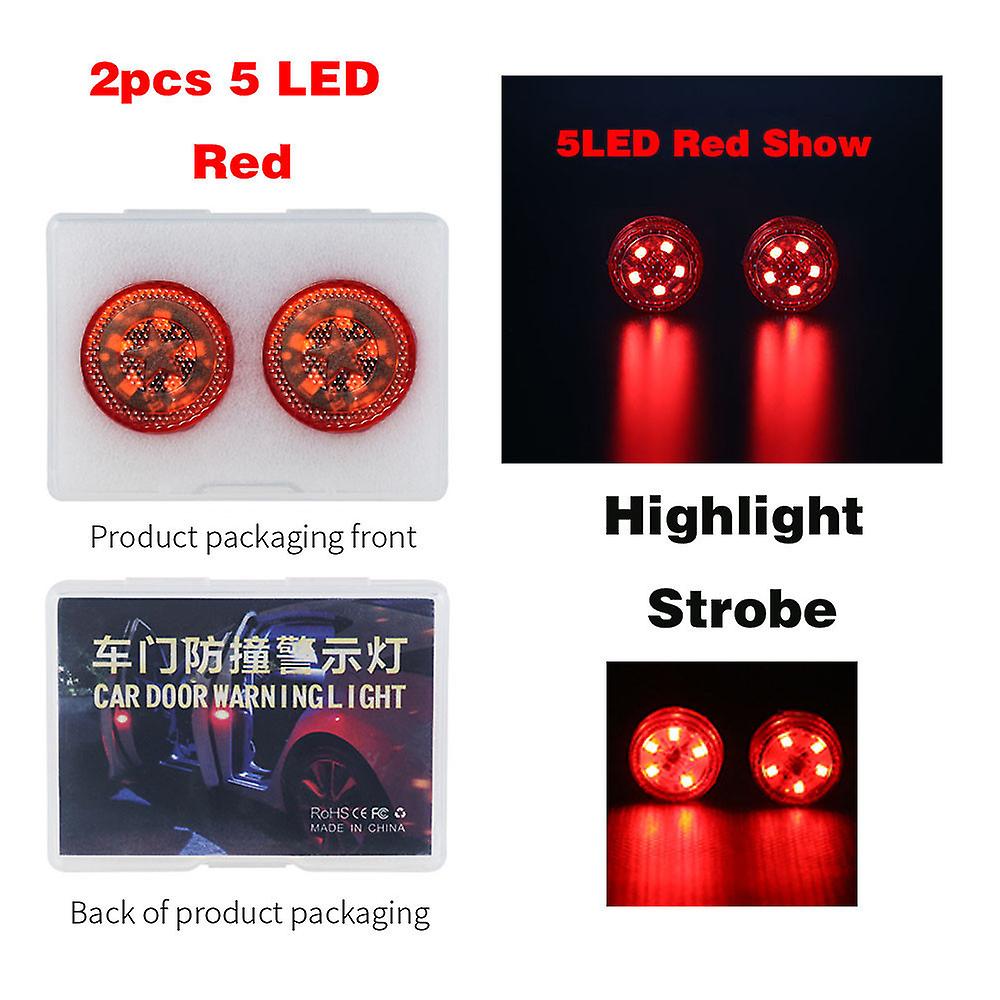 2pcs 5 Leds Car Door Decorate Light Magnet Induction Openning Door Warning Lamp Safety Indication Anti-collision Signal Light