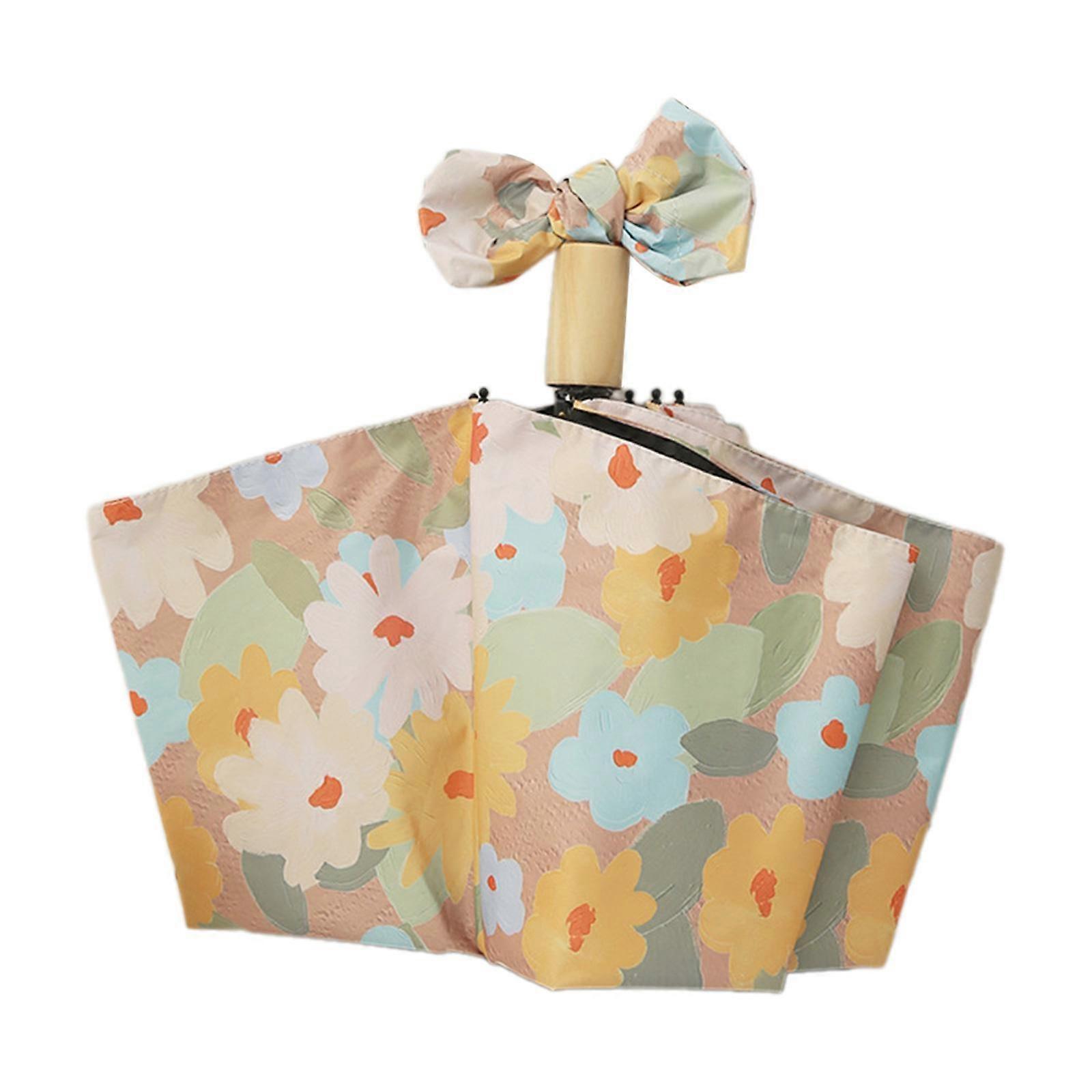 Sun Blocking Umbrella Small Daisy Printed Trendy for Commuting Beach Walking Tri Fold