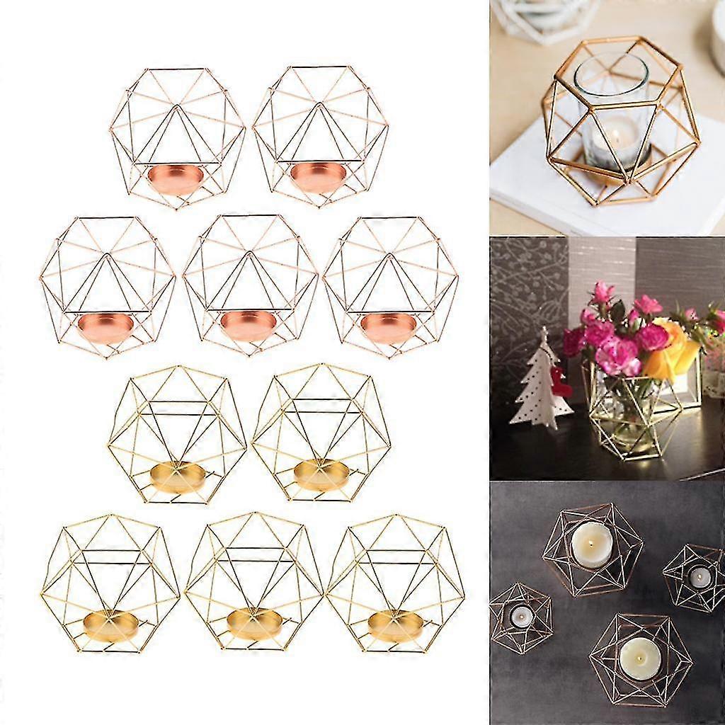 hg 10pcs 3d Geometric Candle Holder Iron Pillar
