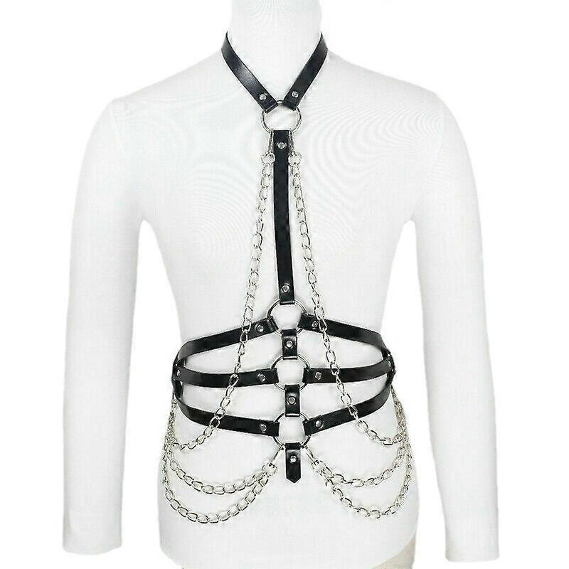 Punk Leather Body Chains Tassel Black Waist Belt Chain Beach Body Chain Bra Fashion Harness Charm Body Accessories Jewelry for Women and Girls