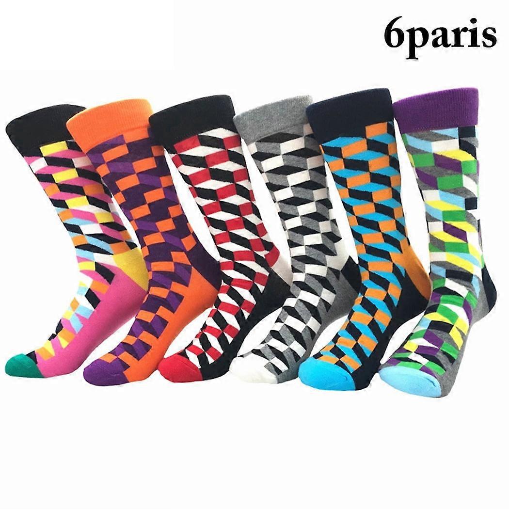 6 Pairs Men's Socks Creative Geometric Pattern Soft Warm Cotton Socks Crew Socks