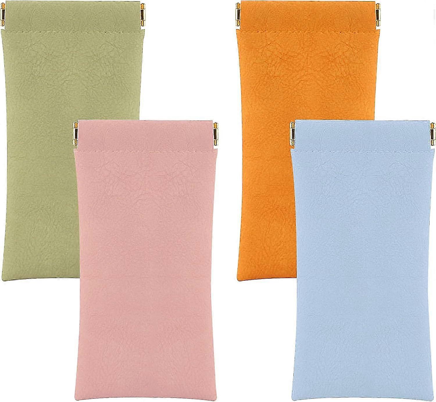 4pcs Soft Glasses Case Set - Pu Leather, Automatic Closure, Various Colors