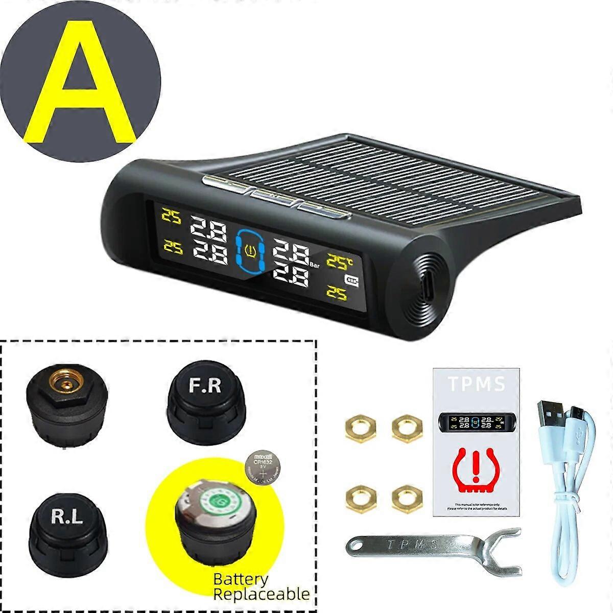 Tpms חיישנים חיצוניים פנימיים מערכת ניטור לחץ אוויר בצמיגים סולארי אלחוטי עם4 חיישנים חיצוניים המתאימים לרכב שטח Mpv