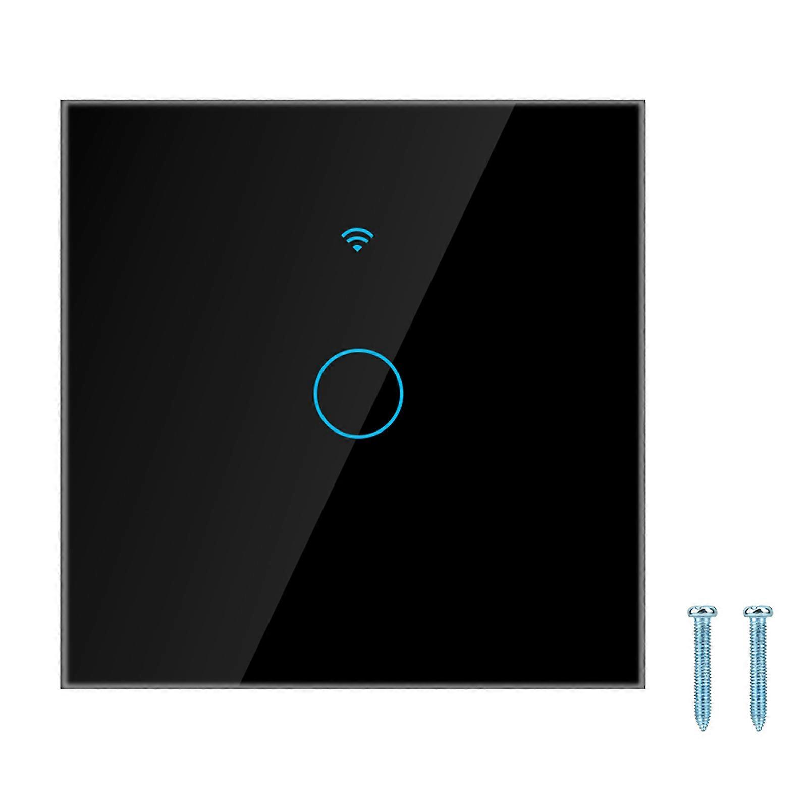 WiFi Touch Screen Switch Single Circle for Alexa Google 1?Way AC 100?240V (Black EU Plug)