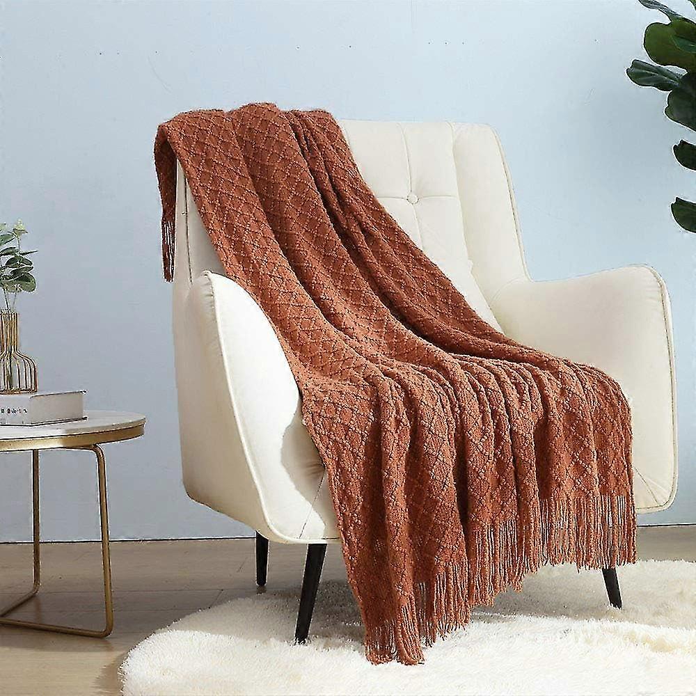 Rustic Farmhouse Decor Blanket (50''x60'') Caramel/rust Burnt Orange