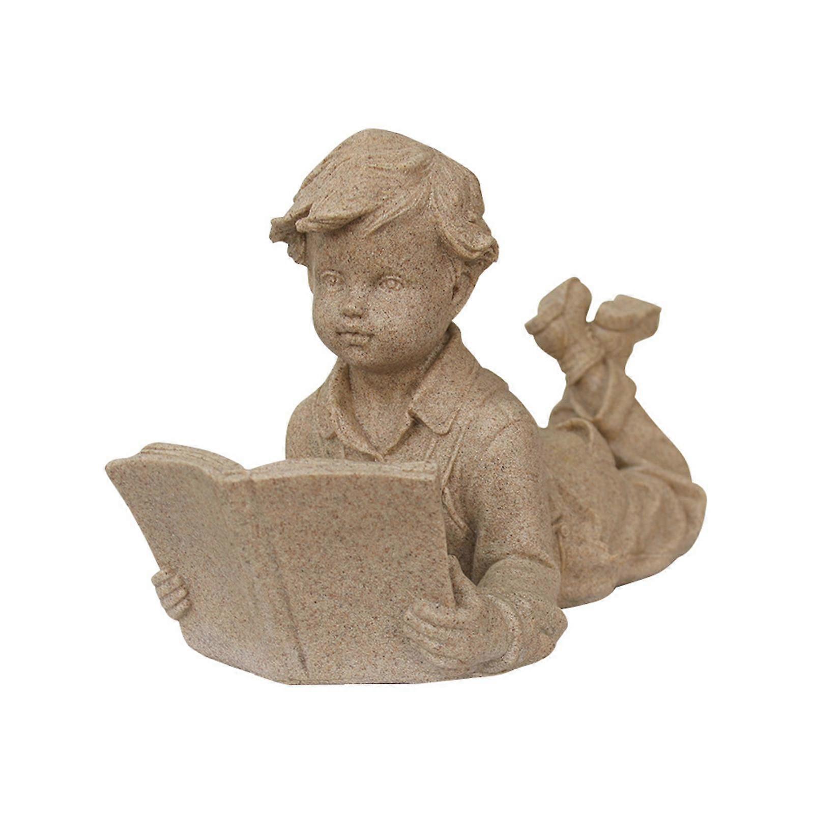 Kids Reading Statue Reading Figurine Nordic Ornament for Bookshelf Cafe Home Boy