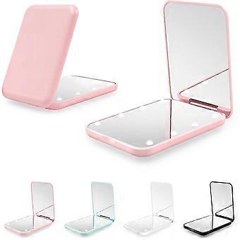 Lighted Travel Mirror, 1X/2X Magnification LED Compact Mirror, Built-in Battery, Pink Mini Mirror for Purse, Pocket, Travel and Gift