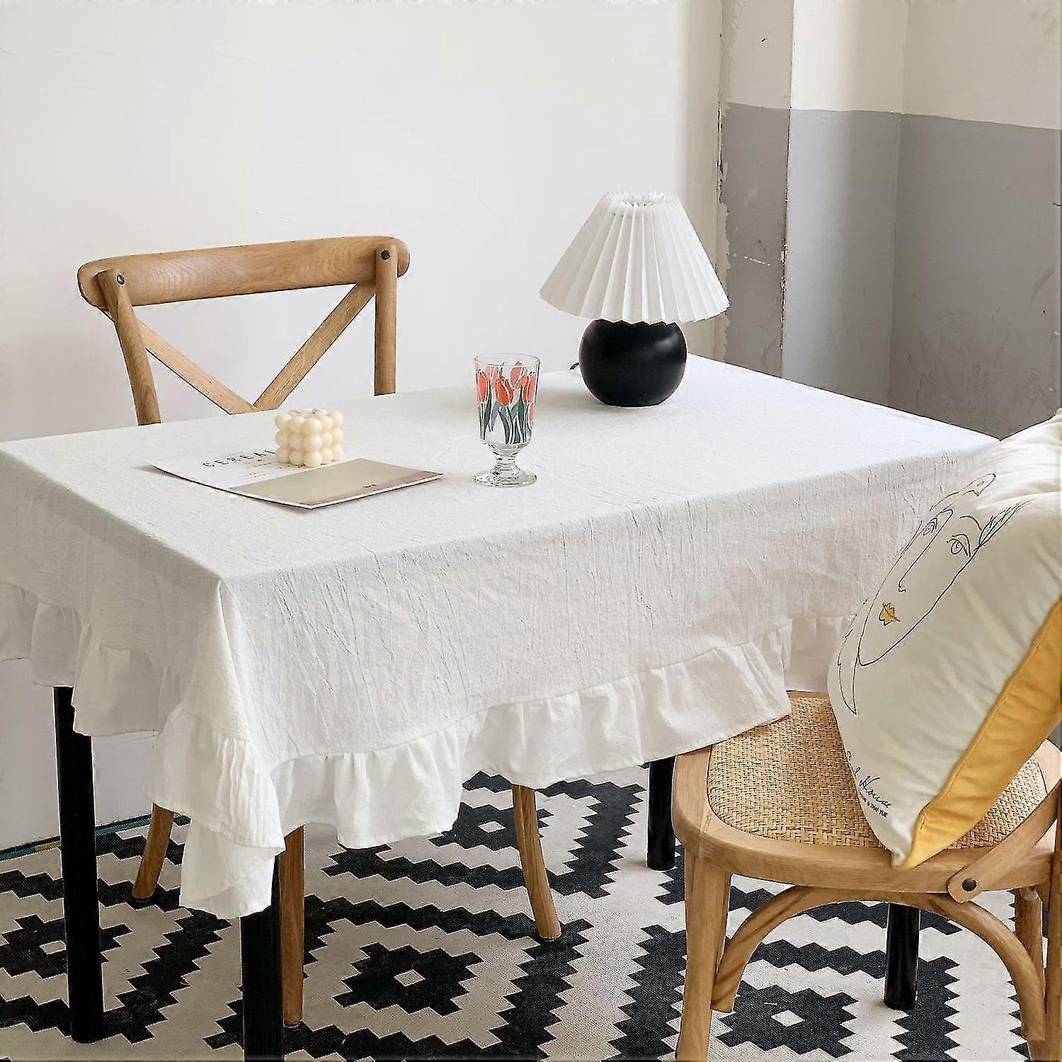 Tablecloths 90cm Retro White Lace Wavy Edge Background Kitchen Table Rectangular Tablecloth | Tablecloth White