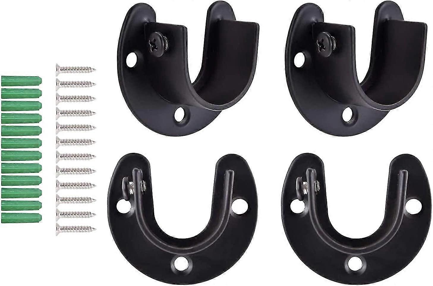 Nc 4stk Skabsstangholder Sæt Kraftig Flange Stiksæt Vægmontering Støttebeslag Sort Til Bruseforhæng Stang Skab Stang Ende Garderobe - 32mm