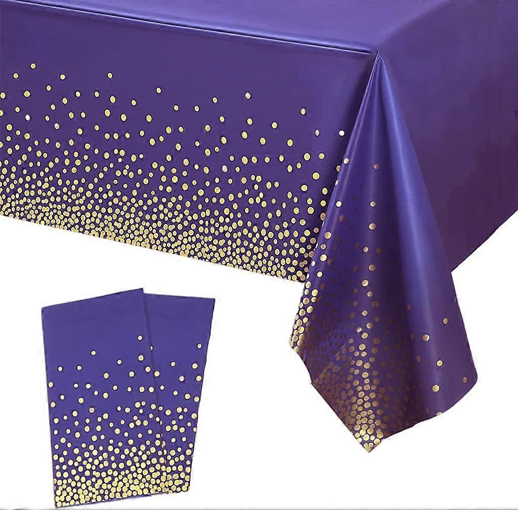 2Pcs 137*274cm Purple and Gold Dot Disposable,Confetti Rectangular Tablecover Plastic-Purple
